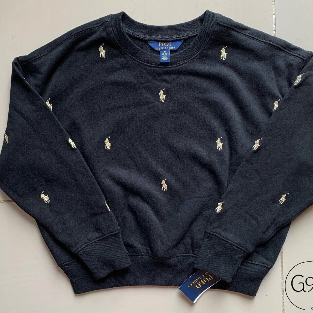 NWT Polo Ralph Lauren Girls SWEATER 8-10 Fleece ALL OVER PONY SWEATSHIRT…